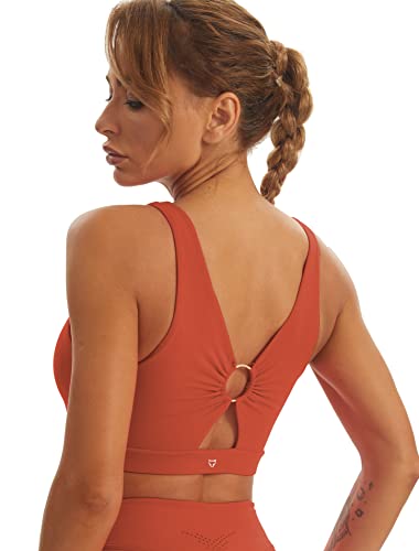Tomtiger Women Sports Bra High Impact ​With Removable Padded Activewear ​Tank Tops ​For Yoga Workout Fitness (Orange Rust, S) #TOP9