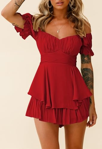 Image of Fixmatti Women Jumpsuit Low V Neck Drawstring Waisted Long Pant Romper Outfits