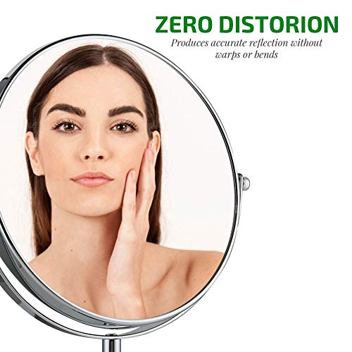 Image of OVENTE 8 inch Tabletop Magnifying Makeup Mirror, Polished Chrome MNLMT80CH1X7X | Vanity Standing Mount Mirror with Double Sided 1X /7X Magnification, 360 Rotation, Perfect for Dresser Bedroom Office Desk