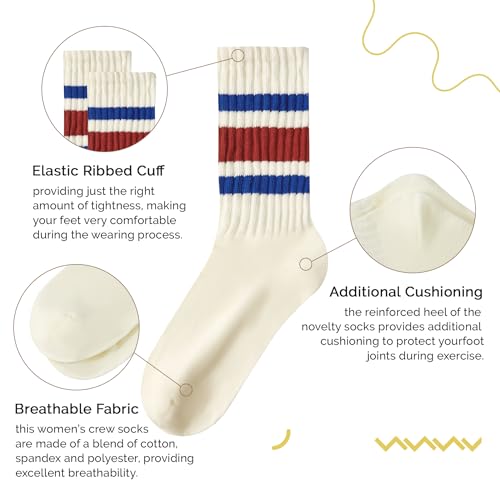 Image of Vintage Striped Crew Socks Slouchy Calf Tube Socks for Women and Men