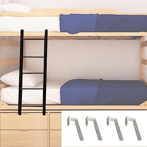 Space-Saving Metal Twin Bunk Bed Ladder, 4/5 Step Black Bunk Ladder for Apartments & RVs, Includes Install Fittings, Heavy-Duty Load Capacity 440 lbs, 59" Size