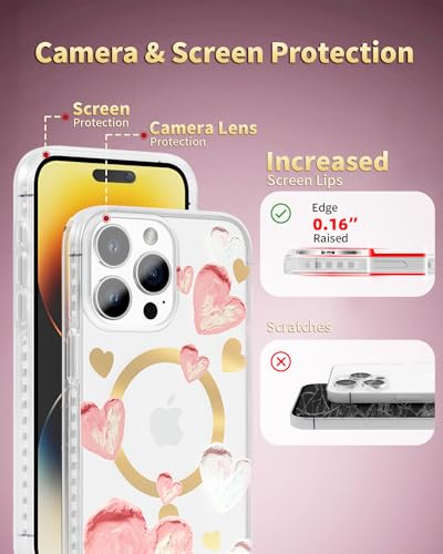 Coque iPhone 15 Pro Max magnétique transparente antichoc avec joli cœur rose - 7