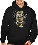 Men's Gold Dragon Black Pullover Hoodie Sweater Medium Black
