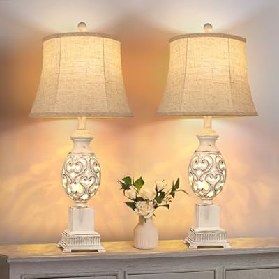 PARTPHONER Table Lamps Set of 2, 28" Tall Bedside Lamp with Nightlight, Rustic Farmhouse Nightstand Lamps with Linen Shades for Living Room Bedroom End Table