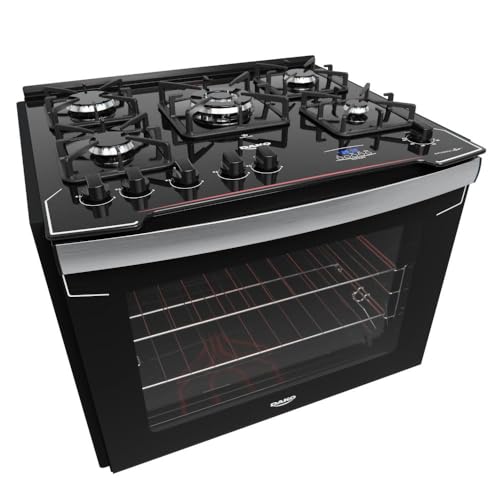 Fogão de Embutir 5 Bocas Preto com Mesa de Vidro e Timer Digital ...