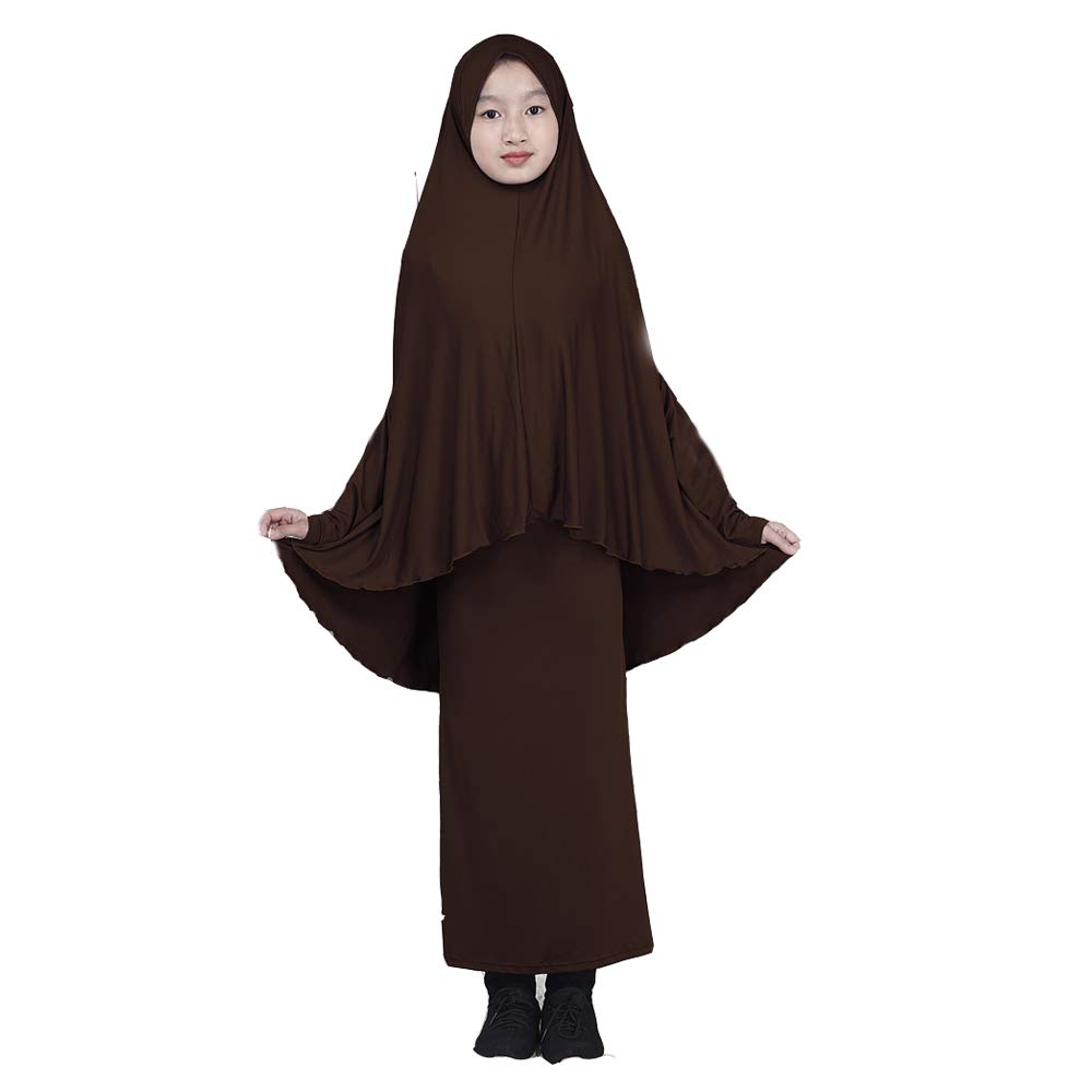 Baronhong Girls Darkcoffee Muslim Islamic Abaya Jilbab Full Length Dress + Skirt Two-Piece(,Xl)