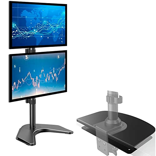 HUANUO Bundle â 2 Items: Vertical Stacked Dual Monitor Stand Desk Mount Fits Two 13 to 32inch Screen and Steel Monitor Mount Reinforcement Plate for Thin, Glass and Other Fragile Tabletop