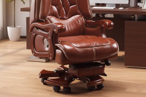 Image of Lakdi The Furniture High Back Luxury Director & Executive Chair Office Made in Plyboard with Leatherette & High Density Foam, Recliner Feature and Double Wheel with wooden Polish - 111011330 Tan Brown