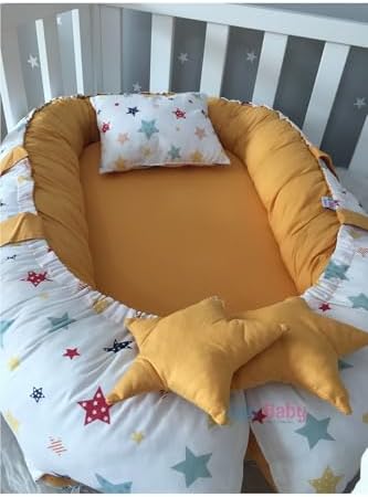 Nest Karışık Yıldızlı Sarı Lüx Tasarım Jaju-babynest Anne Yanı Bebek Yatağı - Görsel 2