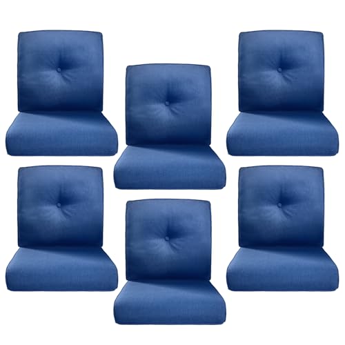 Image of Luxury 4 inch Thick Outdoor Cushion Set of 6 - 22x24 Patio Furniture Cushions with 28D High-Density Foam, Water-Resistant & Fade-Resistant Fabric, Removable Covers for Patio Furniture Sofa Couch -Blue