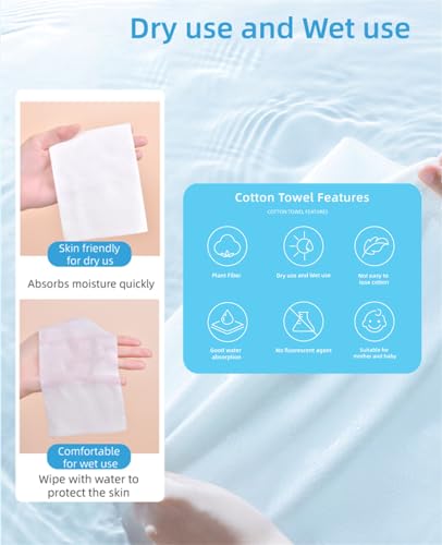 Disposable Face Towel GBB Cotton Facial Extra Thick Face Wipes Wet and Dry Face Cloths Lint Free Soft Dry Wipes for Sensitive Skin/Baby Care/Makeup Removing/Surface Cleaning (1 pack) - Image 3