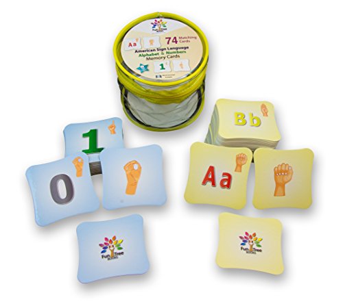 Fun Tree Books Memory Match Game for American Sign Language (ASL) with Activity Book (ebook) or use as ASL Flash Cards Comes with ASL Chart and Storage Bag