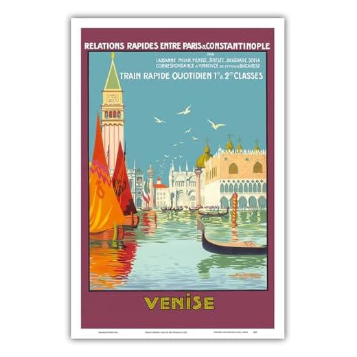 Venice (Venise), Italy - Venetian Grand Canal - Fast Train Daily (Train Rapide Quotidien) - Vintage Railroad Travel Poster by Geo Dorival c.1921 - Master Art Print - 12in x 18in