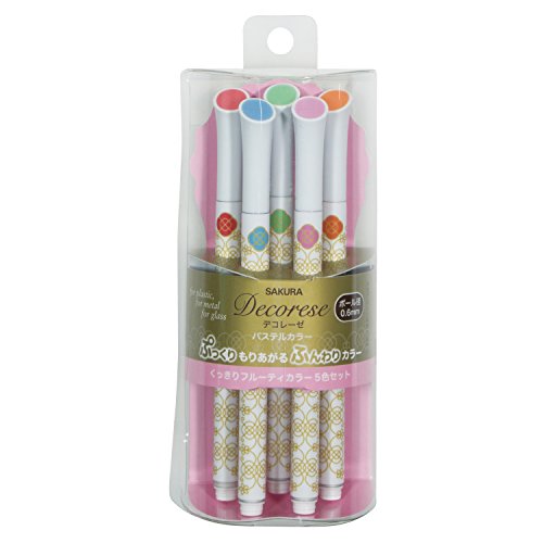 Sakura Fun Writing Gel Ink Roller Ballpoint Pen for Decoration, Decorese Pastel 5 Color Set A, Fruity Color (DB206P5A)