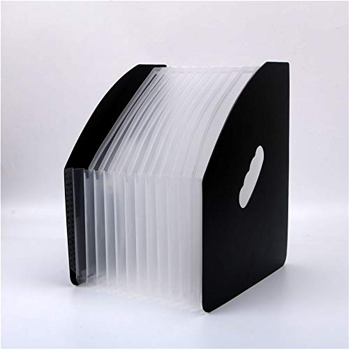 Clear Accordian File Organizer 12 Pockets Expanding File Folder with Expandable Cover Portable A4 Letter Size File Box Black Paper Document Receipt Organizer Filing Folder Organizer(Black Clear)