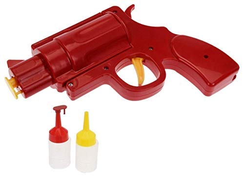 Novelty Condiment Gun Shooter Dispenser – Plastic Ketchup Mustard BBQ Hot Sauce Container Squeeze Gun Shaped Bottle