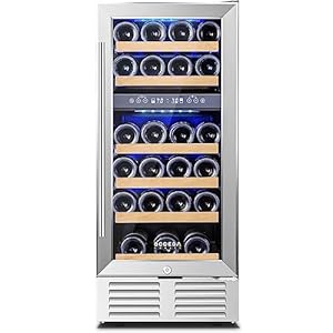 BODEGA 15 Inch Wine Cooler Under Counter, 28 Bottle Dual Zone Wine Fridge, with Double-Layer Glass Door, Temperature Memory and Digital Temperature Control, Built-in or Freestanding