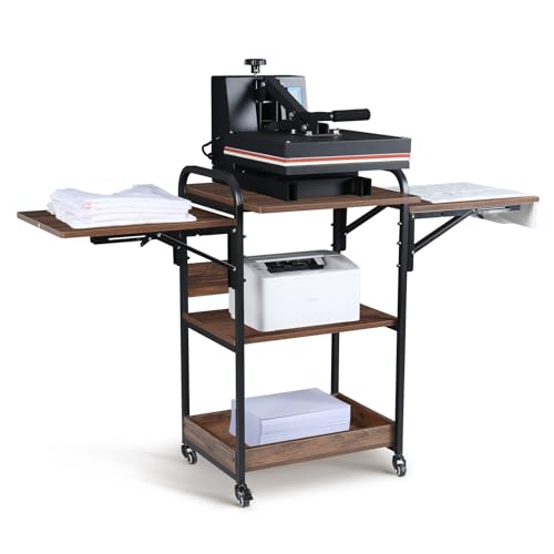 Kokorona Table de presse à chaud avec 3 niveaux de rangement, établi mobile en métal robuste avec étagère pliante, facile à installer