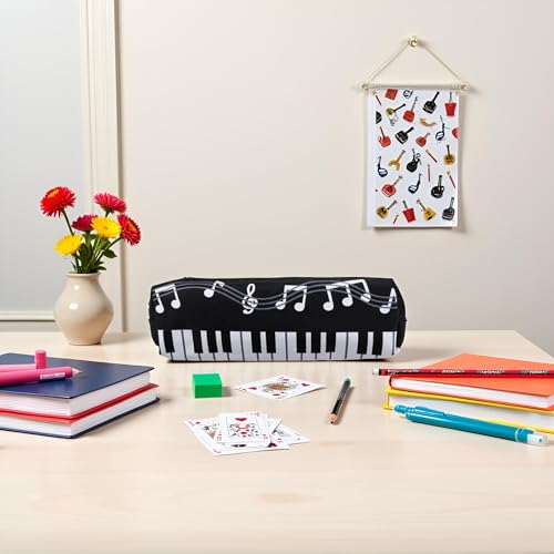 Image of 1pc White Black Oxford Cloth Pencil Case,Square Single Music Notes Piano Keyboard Pencil Case Large Capacity Pen Bags Pencil Holders and Office Supplies,Organization and Storage