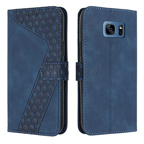 OKZone Kompatibel mit Samsung Galaxy S7 Hülle Handyhülle Samsung S7 PU Leder Tasche Wallet Schutzhülle Galaxy S7 Flip Cover Klappbar Brieftasche Etui mit Magnet Kartenfach TPU Lederhülle (Blau)