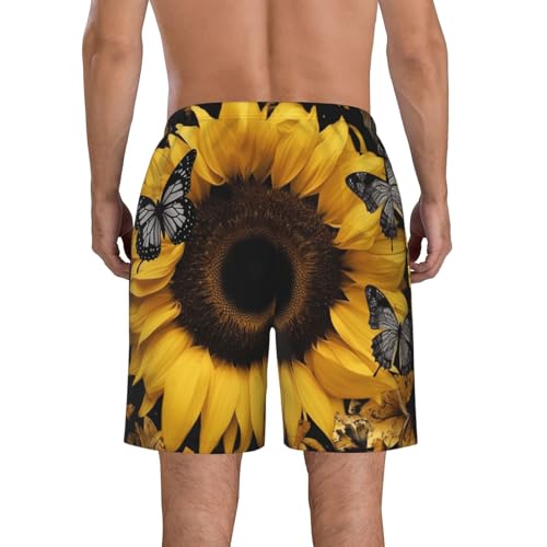 Butterfly and Sunflower Men's Swim Trunks Quick Dry Board Shorts with Pockets Casual Drawstring Beach Shorts3