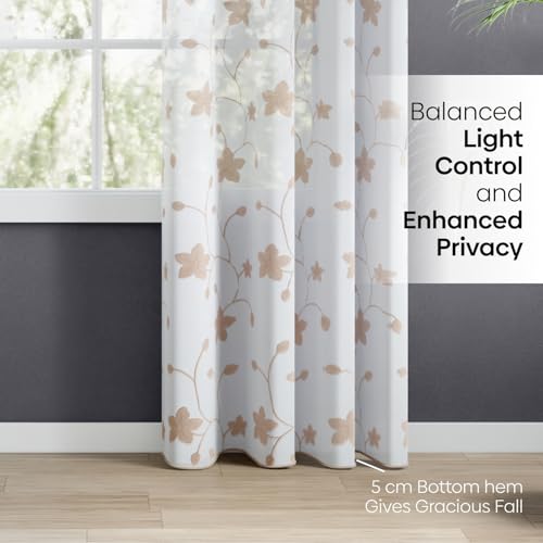 Image of haus & kinder Curtains 7 feet Long | Embroidery Sheer Curtains 7 Feet Long Pack of 1 | Door Curtains 7 feet Light-Filtering & Breathable Sheer Curtains (Shadow Bloom Beige, 114x213cm)