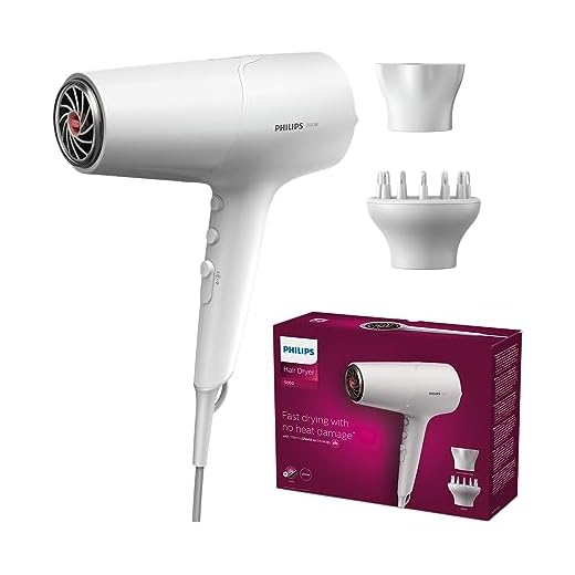 Philips Haartrockner 5000 Series, ThermoShield Technologie, Ionisierungsfunktion, 2.100 W, Weiß, mit Stylingdüse und Volumendiffusor, Modell BHD500/20