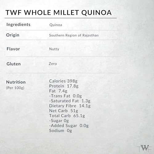 Image of TWF Unpolished Quinoa Millets | 1kg pack | Quinao Grains | Hulled | Unpolished & Saponin-Free | Breakfast | Naturally Gluten-Free | Diet Food for Weight Loss | High in Protein & Fiber | 100% Wholegrain Superfood for Weight Management & Healthy Lifestyle.