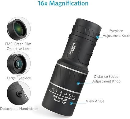 Image of Real Instruments 16x52 Monocular Dual Focus Optics Zoom Telescope for Birds Watching /Wildlife /Hunting /Camping /Hiking /Tourism /Armoring /Live Concert 66M /8000M