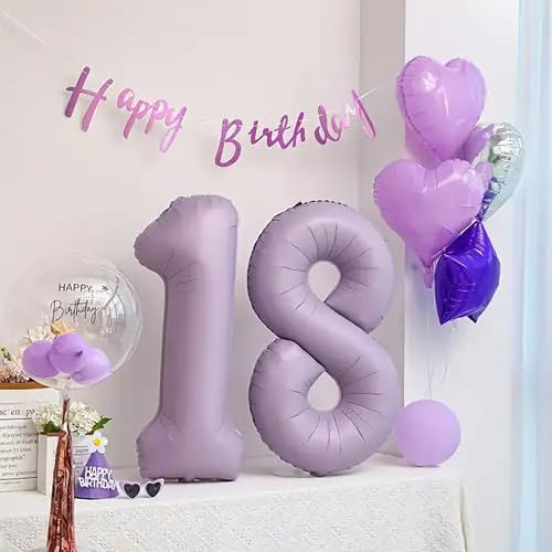 Image of 40 Inch Lilac 1 Balloon for First Birthday, 1st Number Balloons Birthday Decorations, Lavender One Giant Number 1 Balloon