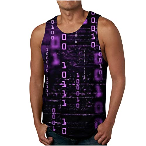 Men's 3D Print Workout Tank Tops Sleeveless Gym Shirts Bodybuilding Fitness Muscle Tee Shirts Summer Casual Tops Purple