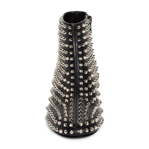 FSJ Women Spikes Ankle Boots Round Toe Block Low Heel Studded Side Zipper Rivets Bootie Fashion Party Outfits Dress Shoes Size 4-16 US3