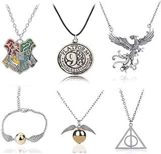 Dbooker Harry Themed Necklace, 6 Pcs Unisex Harry Pendant Necklace & Bracelet for Harry Pot-TER Fans as a Gift for Collectors or as Decoration