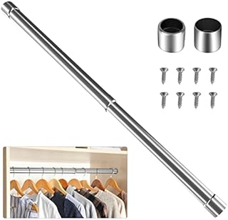 WAENLIR 60cm-100cm Extendable Stainless Steel Wardrobe Rail, Adjustable Clothes Rail Pole With End Sockets.