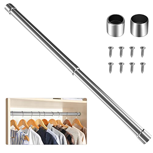 WAENLIR 34cm-54cm Extendable Stainless Steel Wardrobe Rail, Adjustable Clothes Rail Pole With End Sockets.