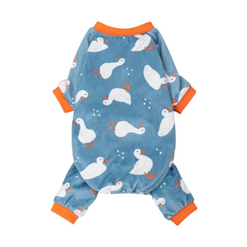 Image of Fitwarm Adorable Duck Dog Pajamas, Warm Winter Dog Clothes for Small Dogs Boy Girl, Cozy Pet Onesie with Feet, Blue, White, Orange, Medium