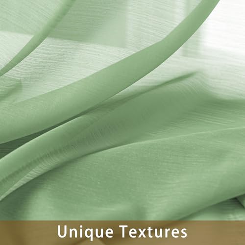 Image of Sage Green Sheer Curtains 108 Inches Extra Long, Privacy Semi Sheer Curtains for Living Room Bedroom, Light Filtering Rod Pocket Voile Window Drapes 2 Panels Set, Each 42 inch W x 108 inch L