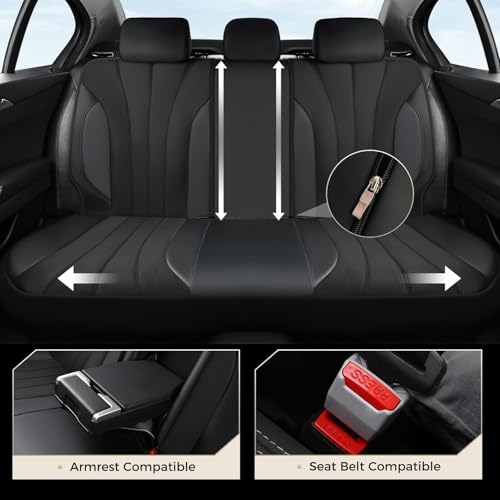 Image of Coverado Car Seat Covers Full Set, Automotive Seat Covers 5-piece, Leather Car Protectors 5 Seats, Black Auto Seat Covers Spill-Proof Design Universal Fit for SUV, Vans, Sedan, Truck
