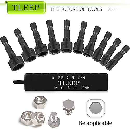Tleep WCHM01-29 20 X Power Nut Driver Set For Impact Drill, Sae And Metric 1/4 Inch Hex Head Drill Bit Set Screwdriver Socket Set, Chrome Vanadium Steel thumb #5