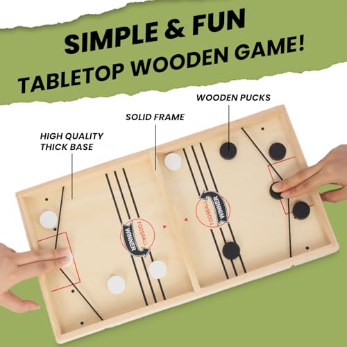 WOODENFUN Holzspielzeug für Tischfußballspiele, Hockey Brettspiel Spielzeug, Sling Puck Spiel, Tragbares Schachbrett Desktop-Eltern-Kind-Spiele für Kinder und Erwachsene