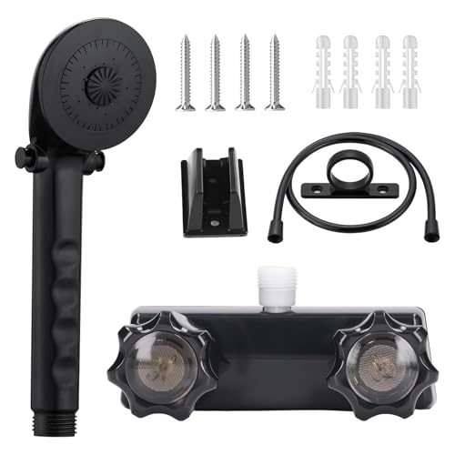 RV Shower Faucet with Shower Head and Hose - Non-Metallic RV Shower Kit On/Off Valve & Diverter Handheld Shower Replacement for RV 5th Wheels Motorhomes Travel Trailers Campers (Black)