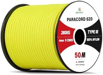 Brotree Paracord 4mm 9 Strands 100% Nylon Rope (15m-30m-50m-100m) Parachute Cord Type III for Survival, Outdoor, DIY - 280kg Breaking Load (Black, 30m)