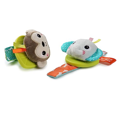 Bright Starts Rattle & Teethe Wrist Pals Toy - Monkey & Elephant, Newborn + #TOP3