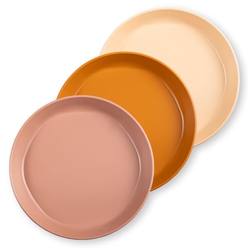 Image of Tiny Twinkle Tableware 3 Pack Dish Set- BPA-Free Cups, Plates and Bowls Sets For Kids and Toddlers - Polypropylene Plastic Dinnerware Set (Sand, Cinnamon, Taupe) Plate