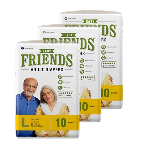 Image of Friends Easy Adult Diaper L Size Tape | 30 Count (Large) | Waist 32.68 - 59.84 inch | Unisex | Leakproof | Long Protection hours |Wetness Indicator | Odour Lock | Aloe Vera Extract & Anti-Bacterial Absorbent Core
