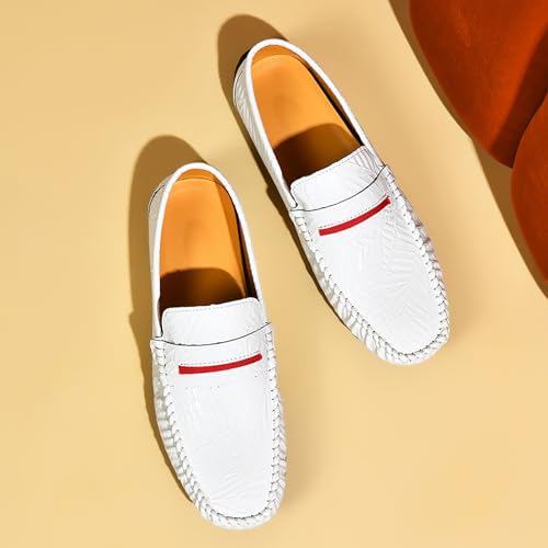 Men's Loafers Slip on Shoes Driving Shoes Casual Penny Loafers for Men,White,93