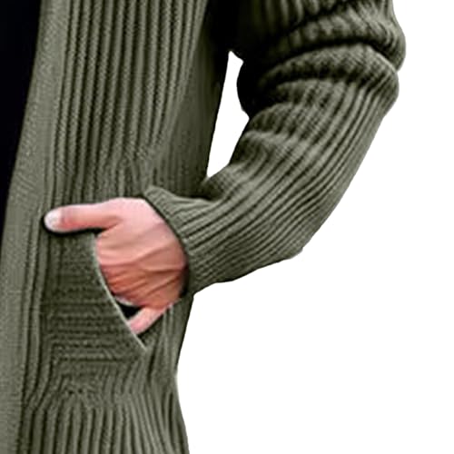 Mens Stand Collar Knitted Thickened Cardigans Loose Fit Knitwear Open Front Outwear Regular Fit Pocket Knit Sweaters (Green,3X-Large)4
