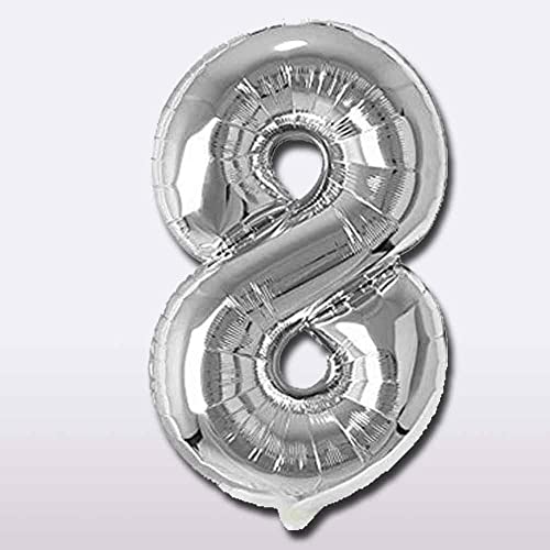 Image of Silver 32 Inches 8 Numbers Shape Large Big Foil Helium Balloons For Party Decorations In Happy Birthday Anniversary Office Items Materials Set Pack, Pack Of 1