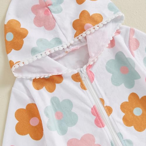 Image of Toddler Girl Swim Cover Up Long Sleeve Floral Zipper Hooded Swimsuit Little Kids Towel Beach Dress Bathing Suit