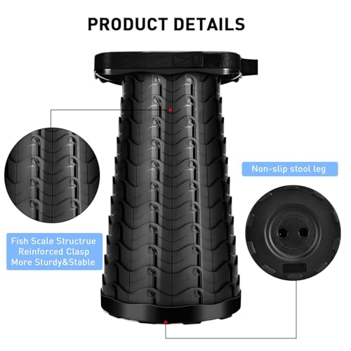 Image of Folding Stool, Camping, Hiking, Fishing, Picnic Chair Seat Table, Round Foldable Stool for Home, Office, Garden, Traveling (Black SQVER)
